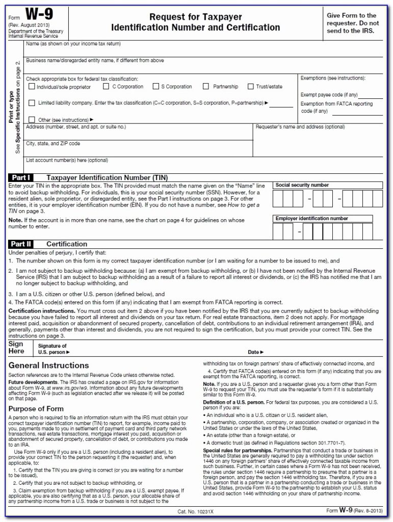 Irs Form W 9 Fillable Printable Forms Free Online