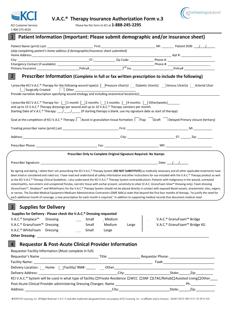 Kci Wound Vac Form Fill Online Printable Fillable Blank PdfFiller