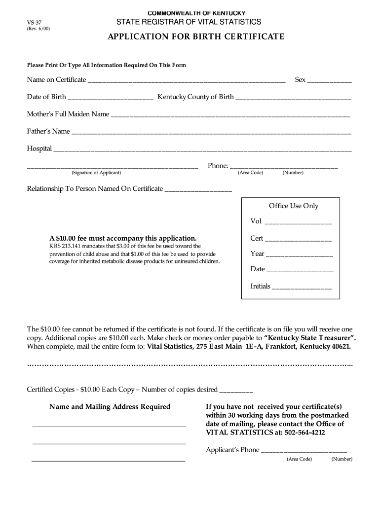 Kentucky Birth Certificate 2020 2024 Form Fill Out And Sign Printable 