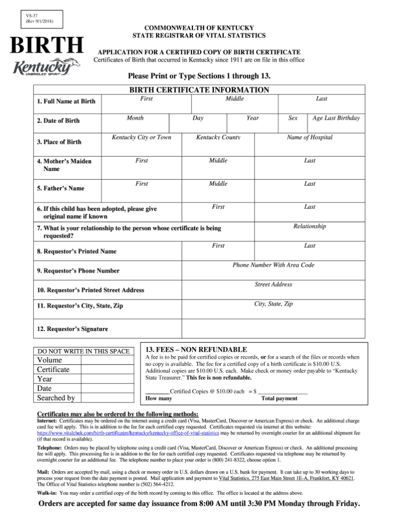 Kentucky Birth Certificate Application PDF Complete With Ease 