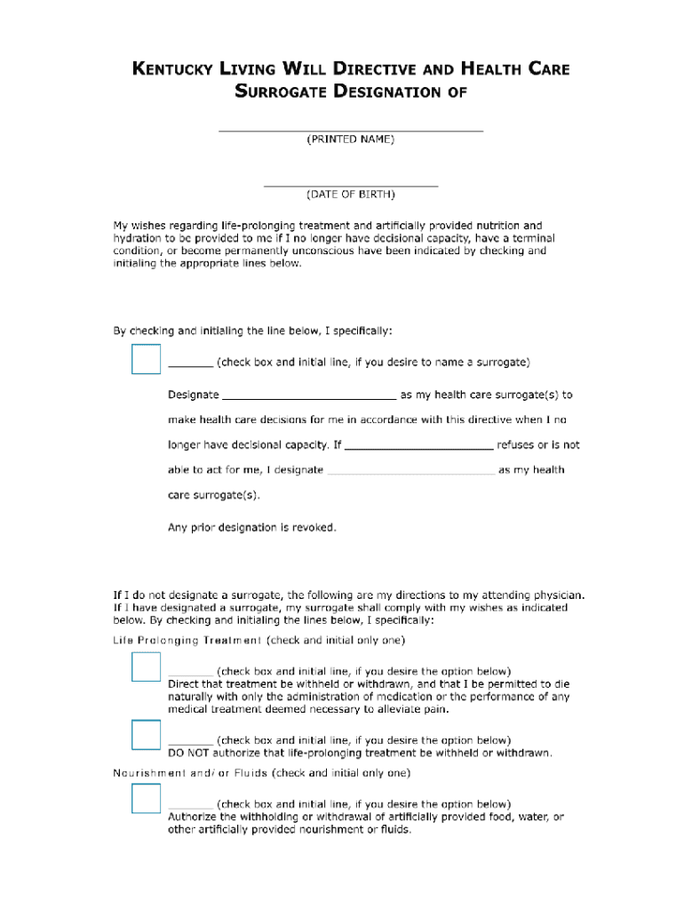 KY Living Will Packet Fill And Sign Printable Template Online US 