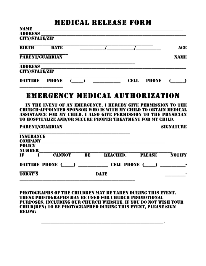 Medical Release Form Pdf Fillable Printable Forms Free Online