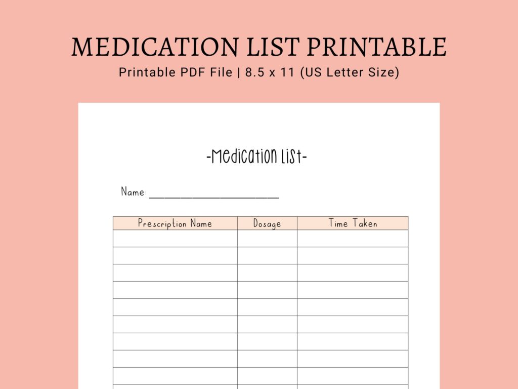 Medication List Printable Printable PDF List Medication Tracker Etsy