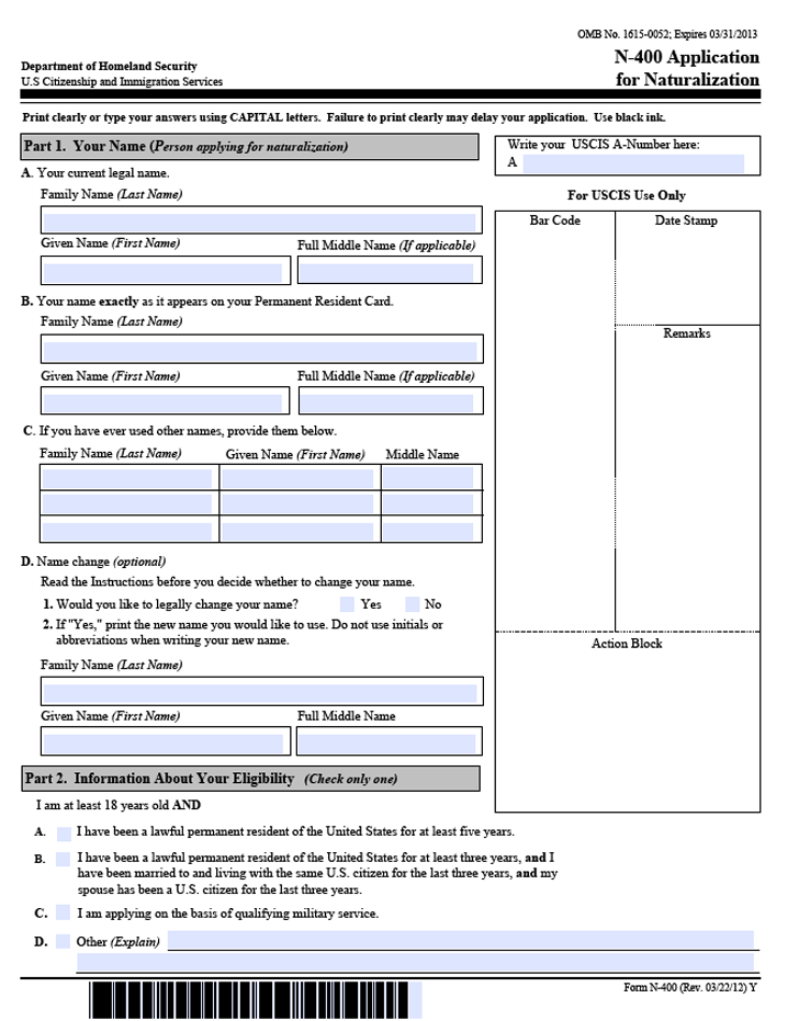 N 400 Application Form Printable