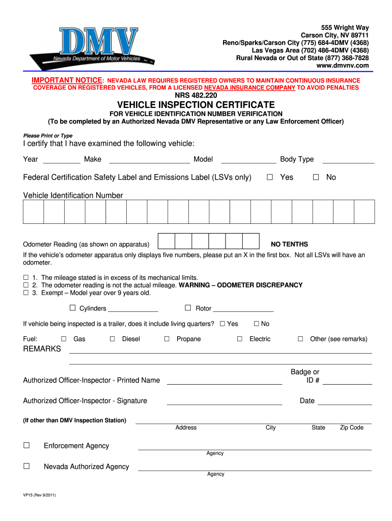 Nevada Dmv Form Vp15 Fill Online Printable Fillable Blank PDFfiller