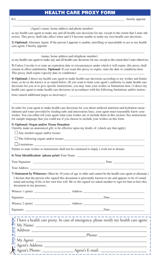 New York Fillable Form Health Care Proxy Printable Forms Free Online