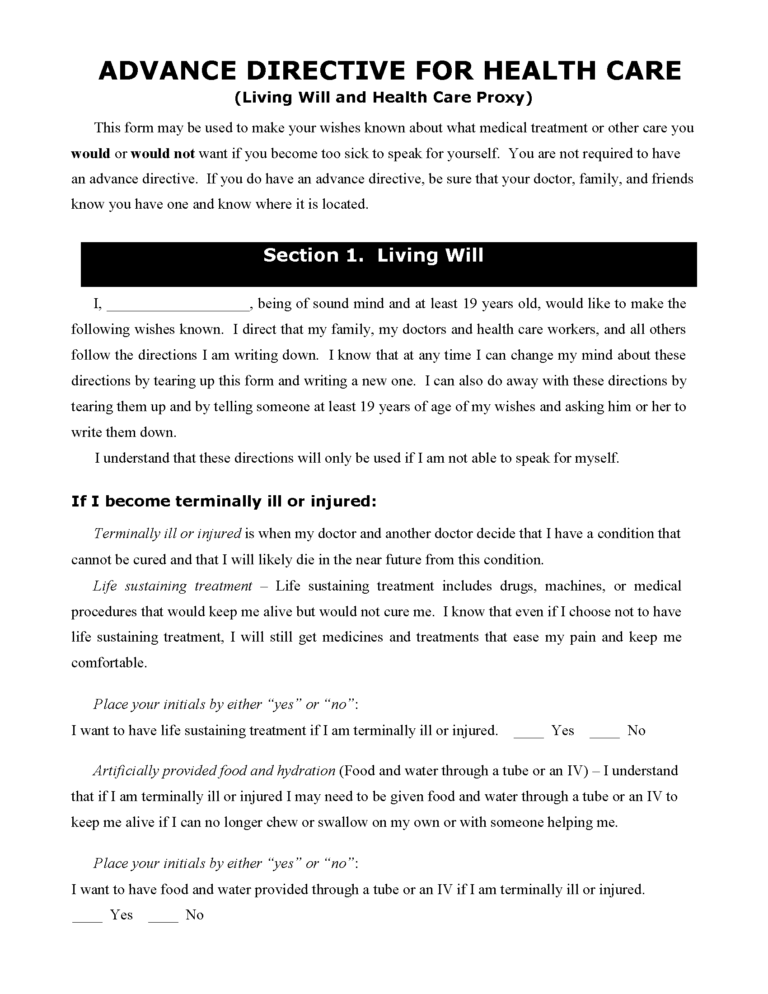 New York Living Will Form Fillable PDF Free Printable Legal Forms