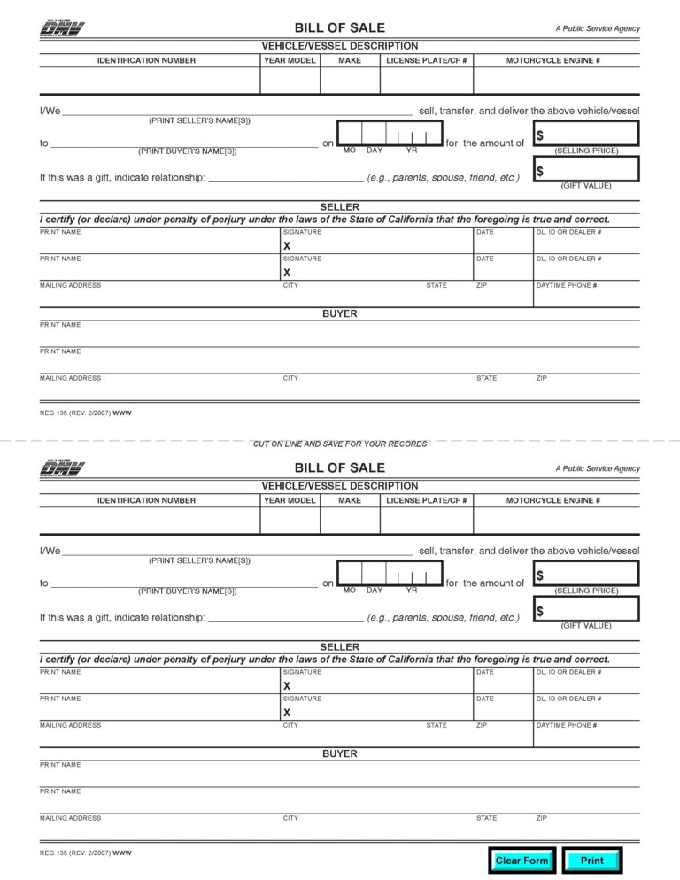 Printable Dmv Bill Of Sale