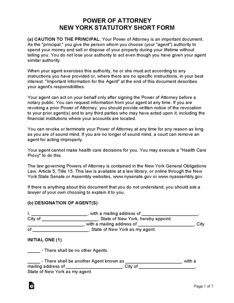 Printable Durable Power Of Attorney Form New York Fillable Form 2024