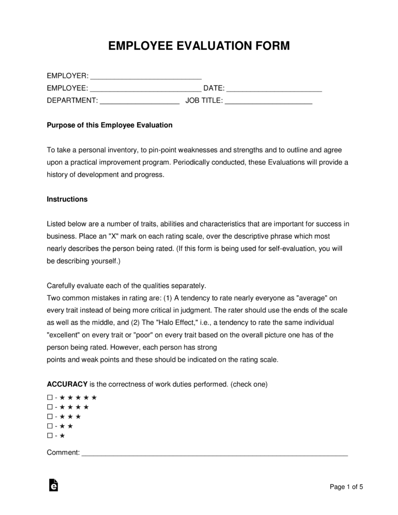 Printable Employee Evaluation Form