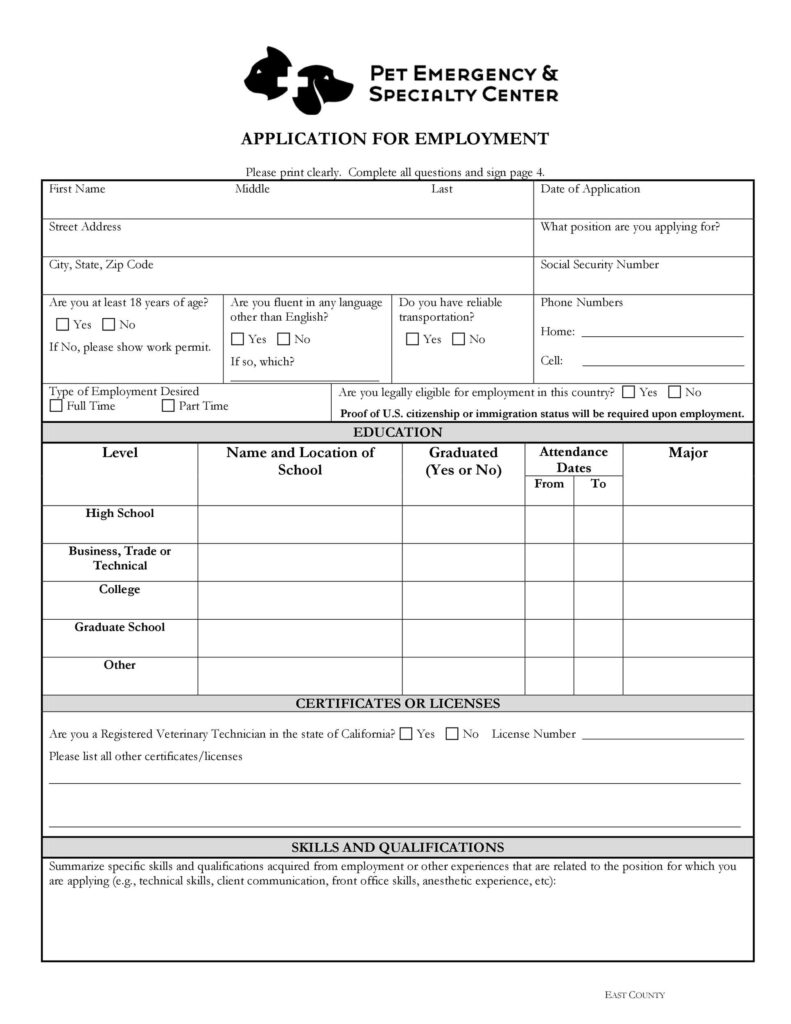 Printable Employment Applications