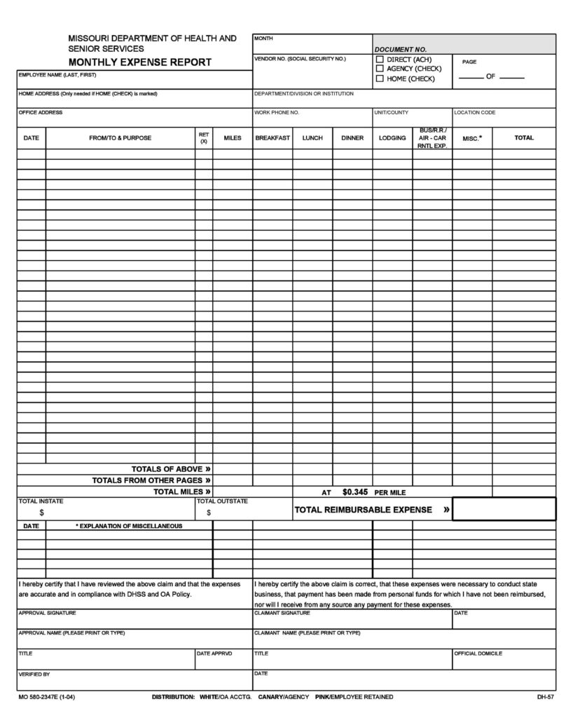 Printable Expense Report Template