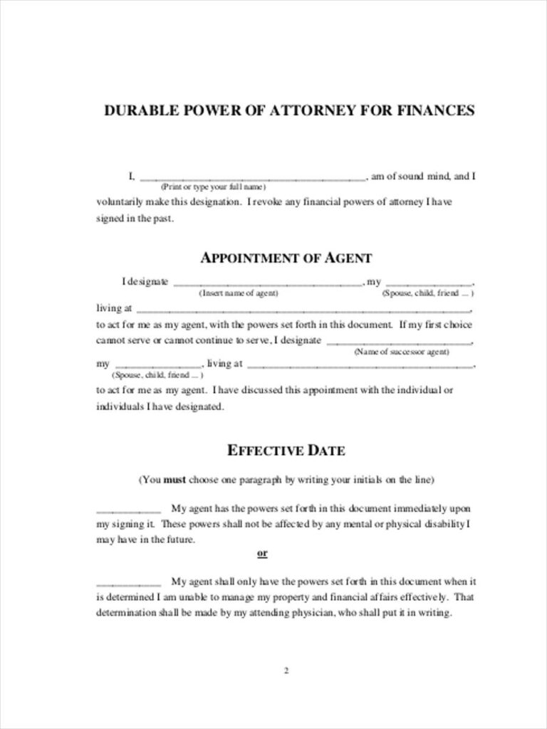 Printable Financial Power Of Attorney Form