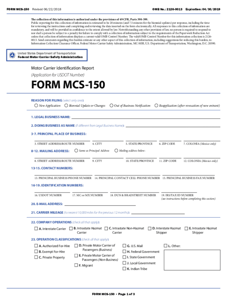 Printable Form Mcs 150 Fillable Form 2024