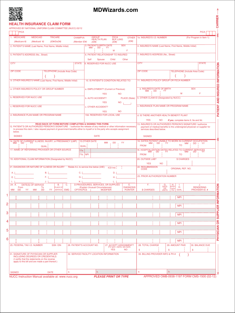 Printable Hcfa 1500 Form Printable Form 2024