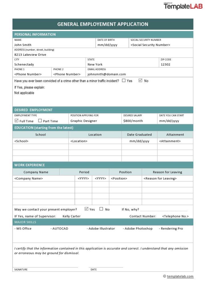 Printable Job Application Template