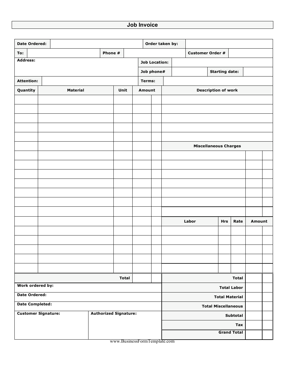 Printable Job Invoice