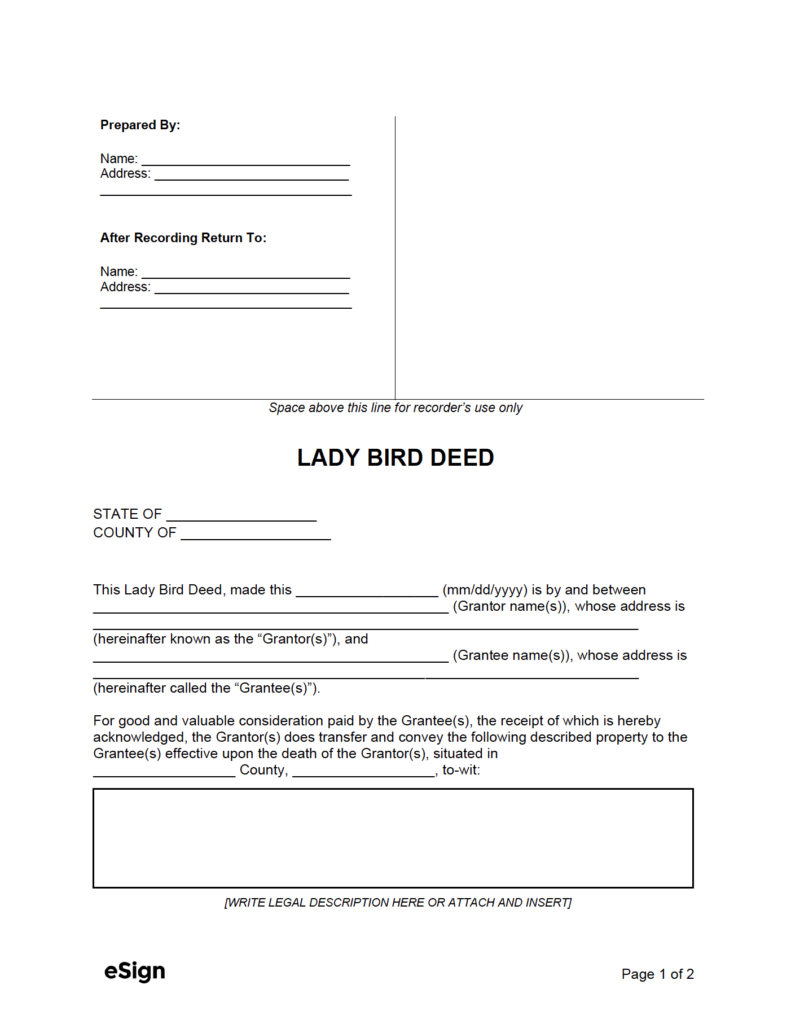 Printable Lady Bird Deed Florida Form