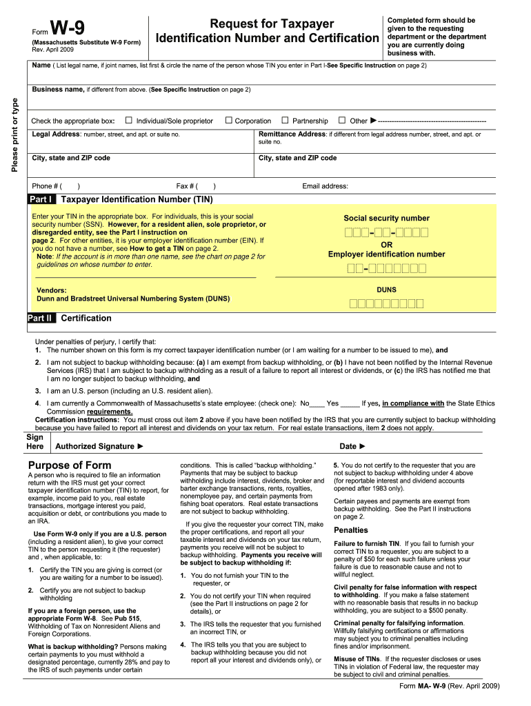 Printable Ma W9 Form PapersPanda