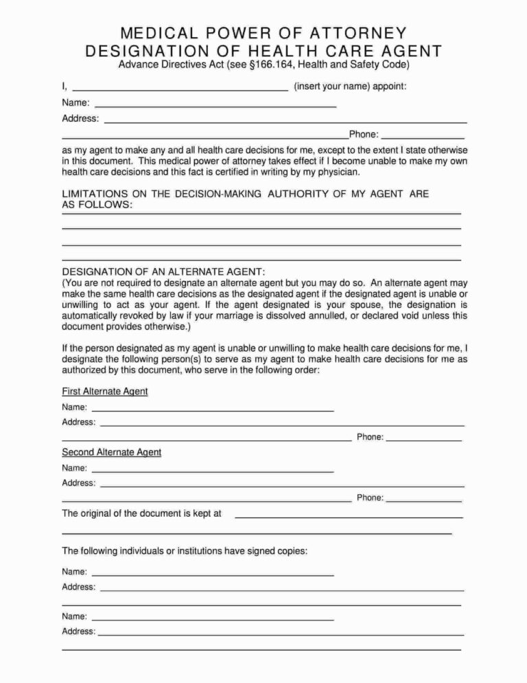 Printable Medical Poa Forms