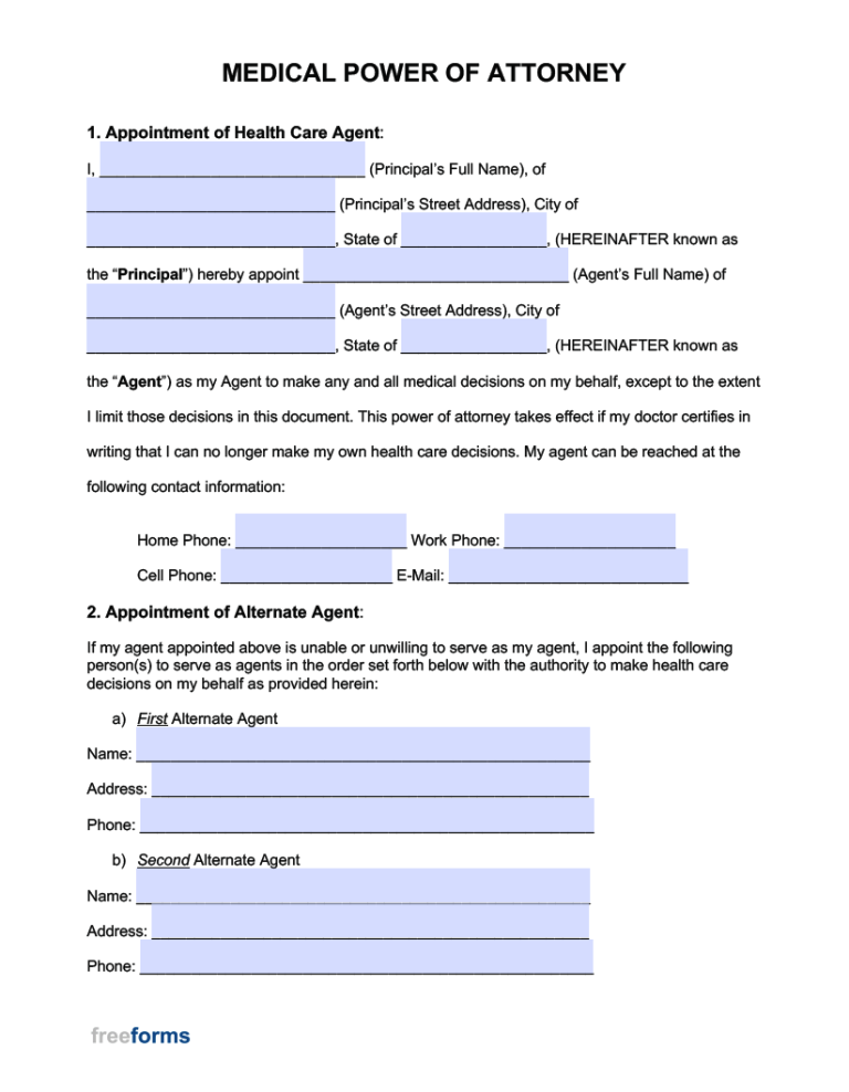 Printable Medical Power Of Attorney Template