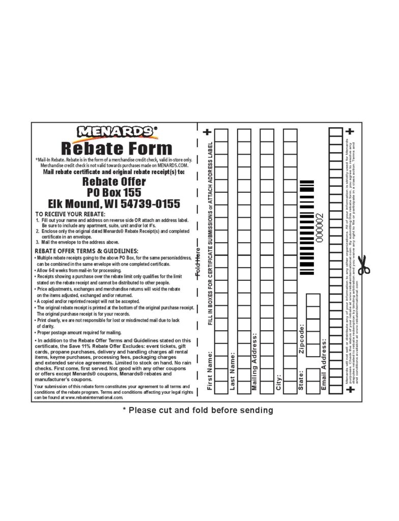 Printable Menards Rebate Form 2024 MenardsRebate Form