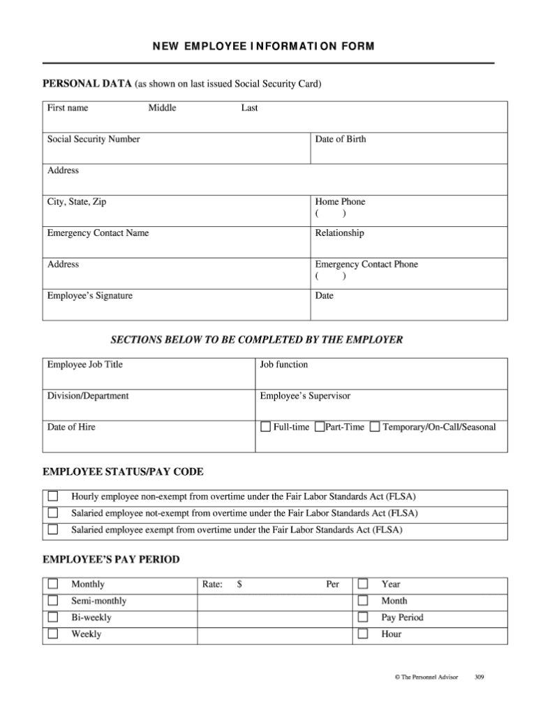 Printable New Employee Information Form Printable Forms Free Online