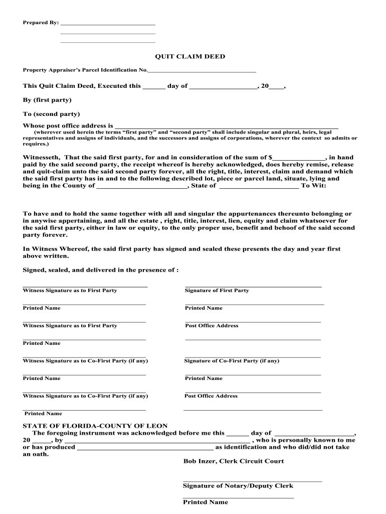 Printable Quit Claim Deed Florida