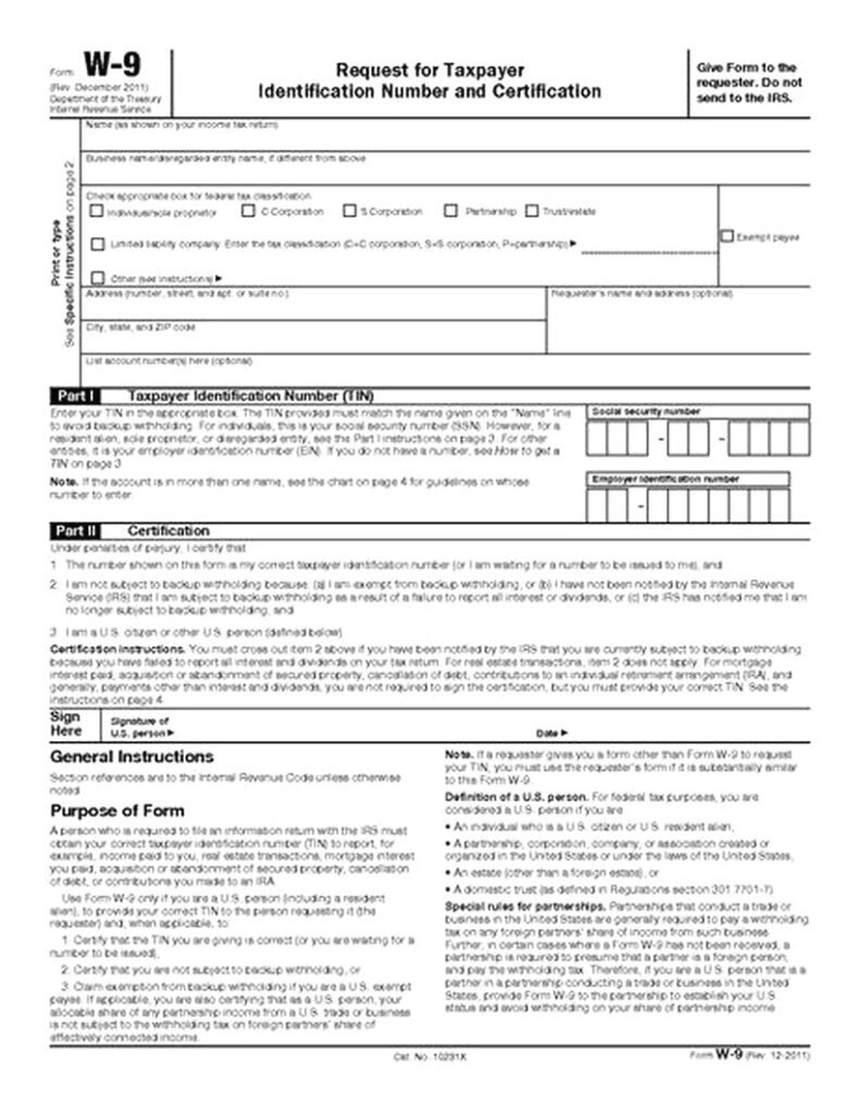 Printable W 9 Form Download Printable Forms Free Online