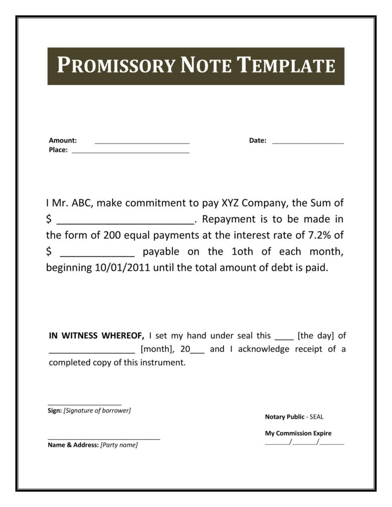 Promissory Note Template Free Printable