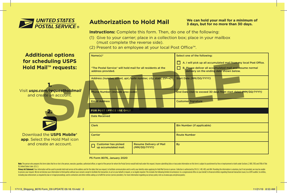 PS Form 8076 Download Printable PDF Or Fill Online Authorization To 