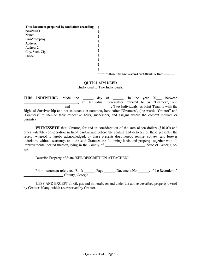 Quit Claim Deed Form Georgia Fill Online Printable Fillable Blank 