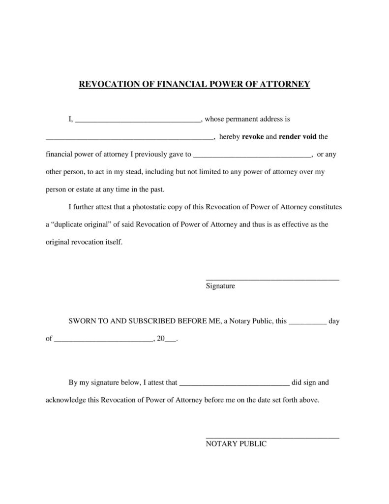 Revocation Of Power Of Attorney Template