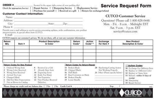 Service Request Form Cutco