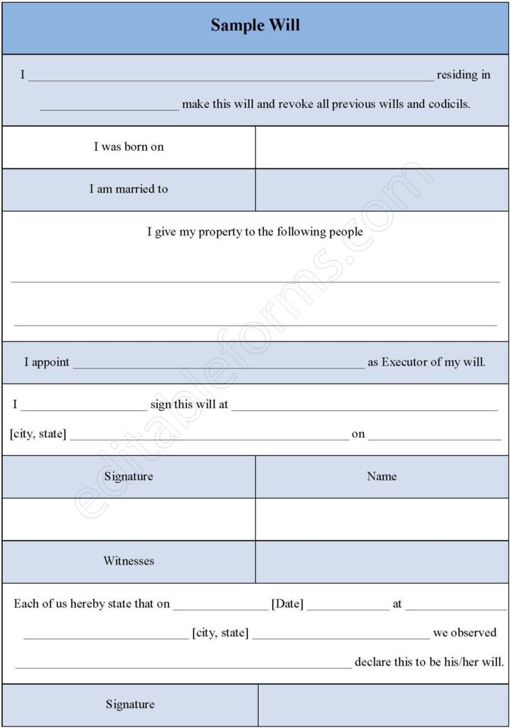 Simple Will Form Editable PDF Forms