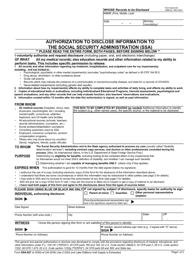 Ssa 827 Printable Form Printable Forms Free Online