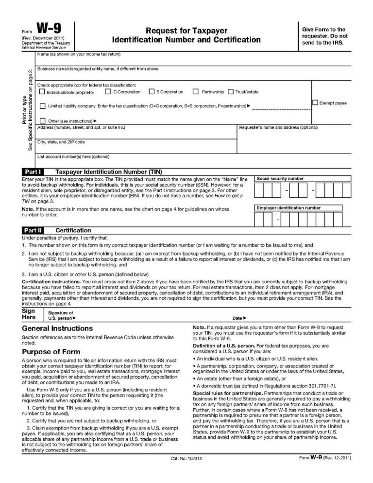 Standard W 9 Form Printable Printable W9 Form 2023 Updated Version 