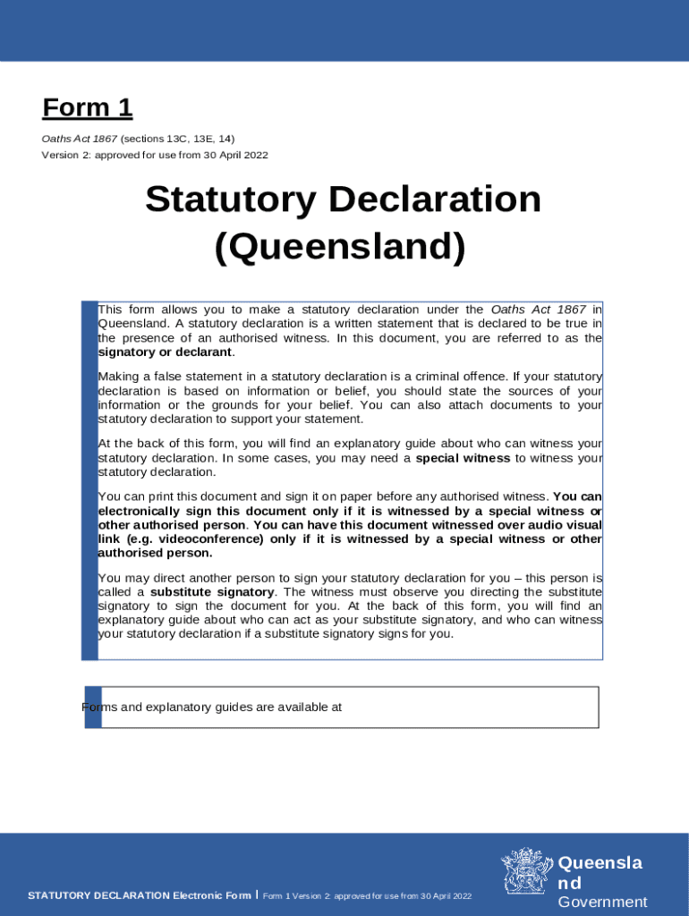 Statutory Declaration Queensland Government Doc Template PdfFiller