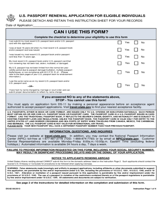 Us Passport Application Renewal Form For Minors Pdf Fillable 