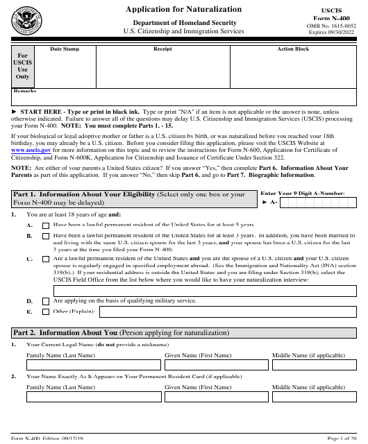 USCIS Form N 400 Download Fillable PDF Or Fill Online Application For 