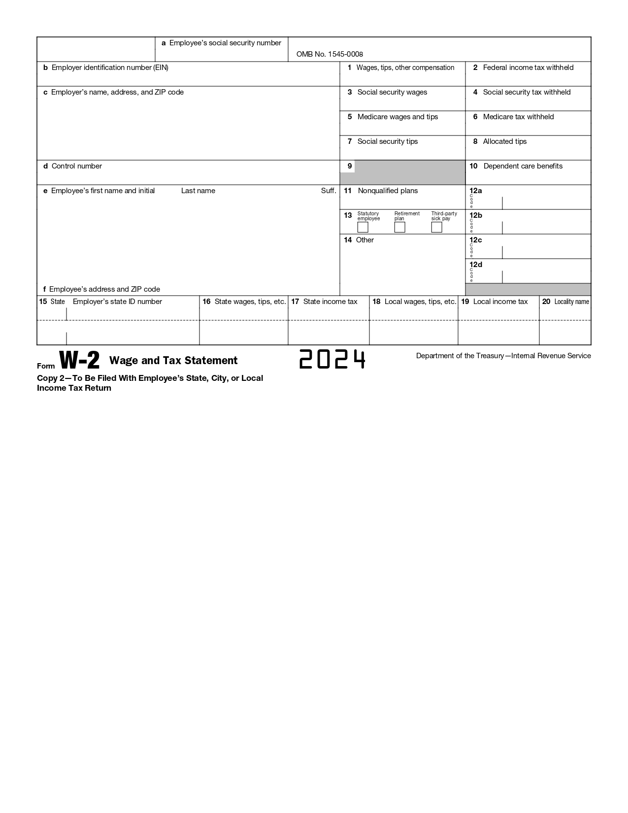 W2 Form 2024 Printable IRS Tax Forms 2025