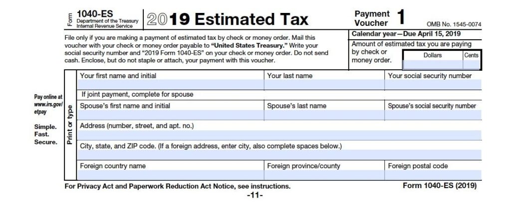 What Is IRS Form 1040 ES Guide To Estimated Income Tax Bench 